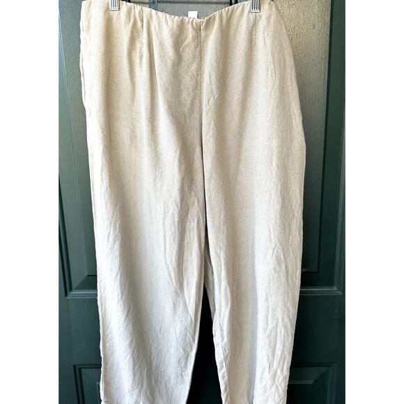 J. Jill Love Linen 100% Linen Beige Cropped Pants Sz M Elastic Waist w Pockets - Picture 1 of 7